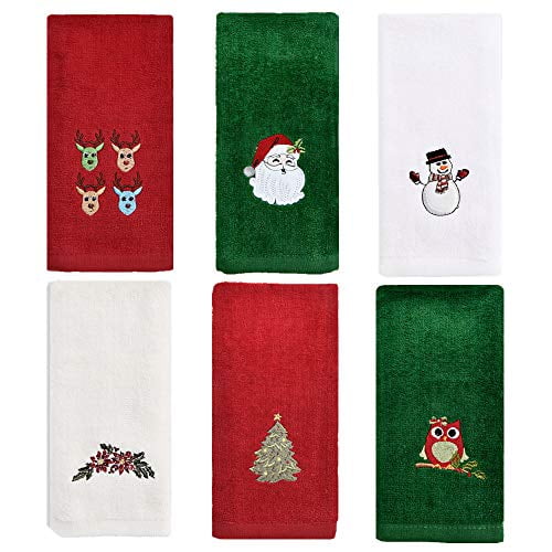 Christmas Hand Towel for Bathroom Kitchen, 100 Cotton, Set of 6, 12x18