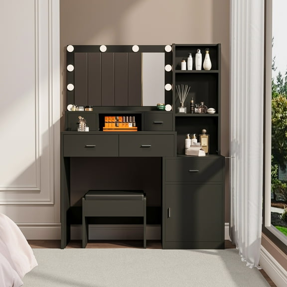 Newly designed smart mirror dressing table with drawers and storage cabinet, dressing table with dressing pad for bedroom, dressing room