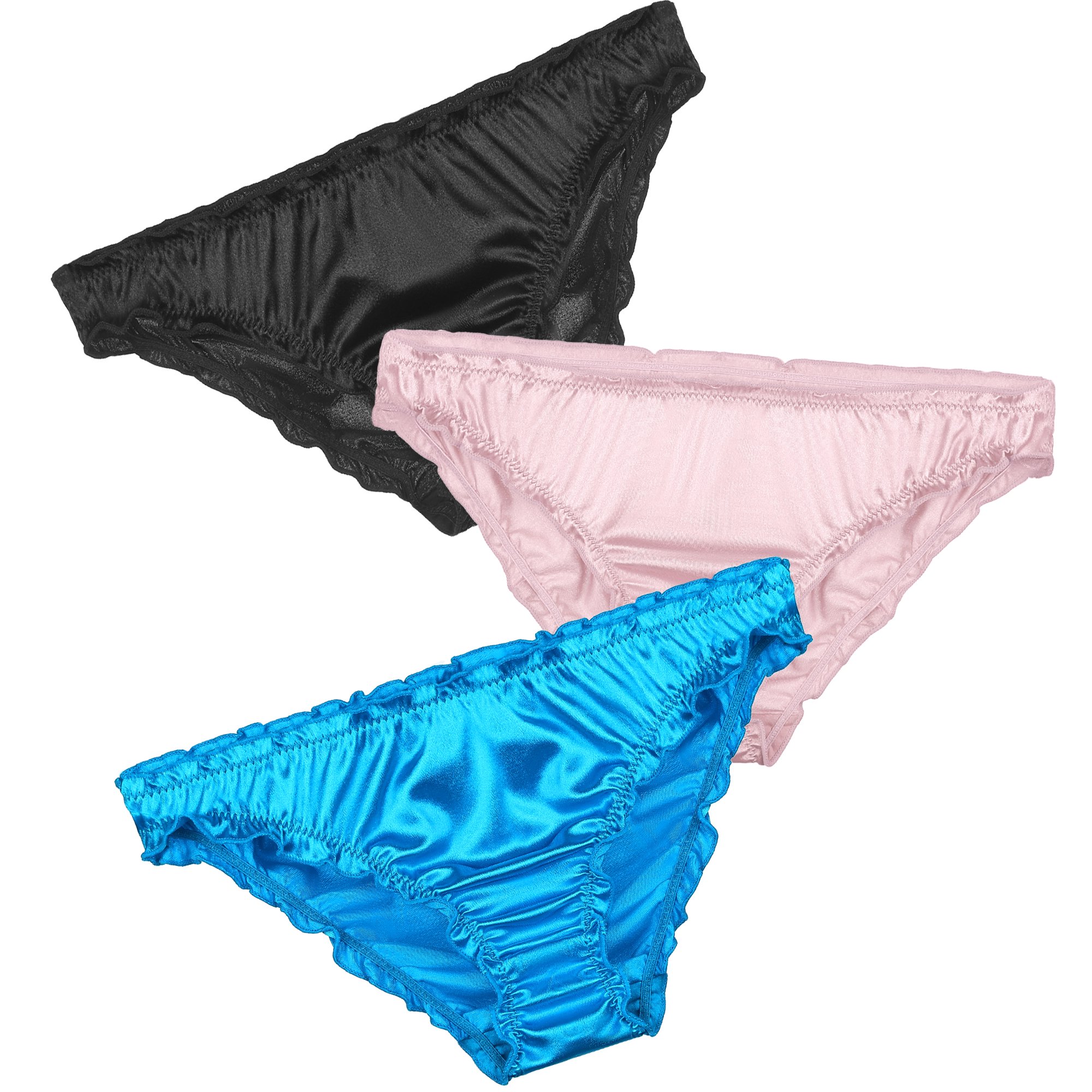 INSPIRE CHIC Women's Plus Size Low Waist Soft Satin Sparkled Brief Stretchy Underwear Large Black, Pink, Blue