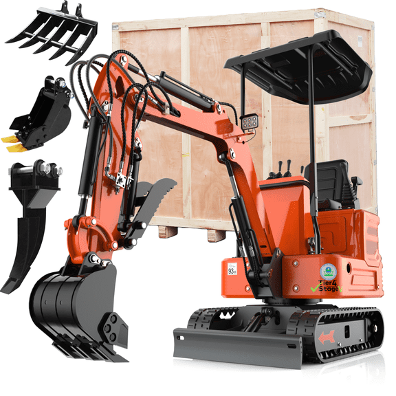 1.2 Ton New Pilot Control B&S Gasoline Mini Excavator, 13.5HP B&S Petrol Engine, W/Ripper, Rake, Bucket, US In Stock, Include 12 Months Parts Replacement Service（Not Assembled）
