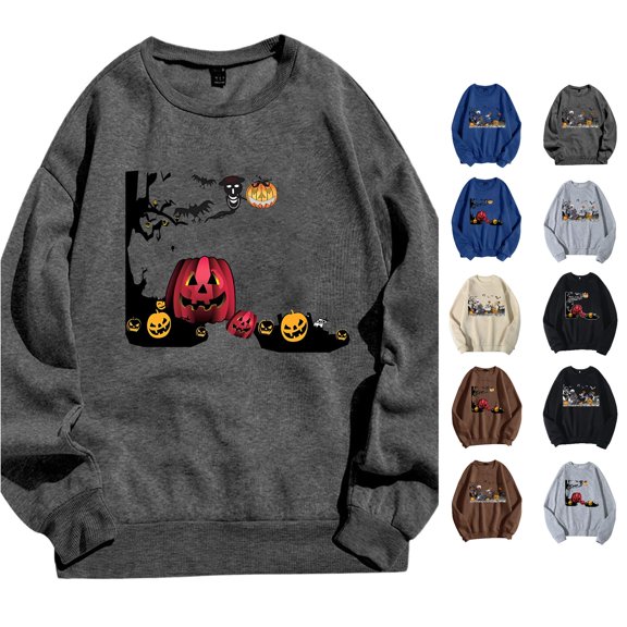 LIIPEE Halloween Graphic Sweatshirts For Men Long Sleeve Crew Neck Pullover Male Fall Winter Comfortable Versatile Sweatshirt,L