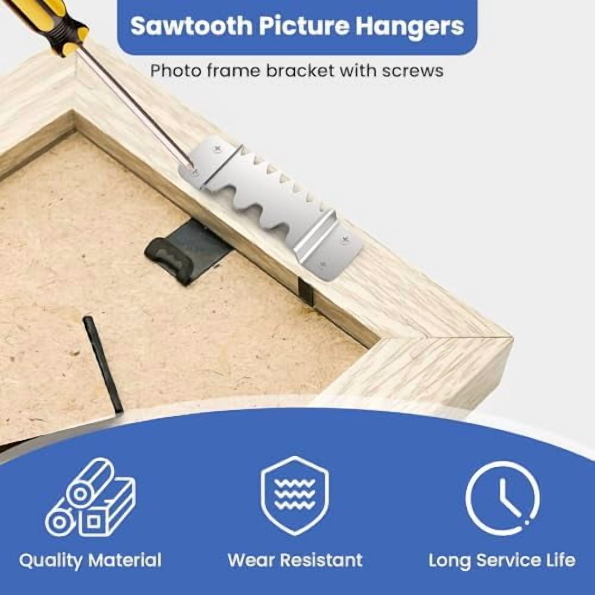 6PCS Large Sawtooth Picture Hangers Supports 300 lbs Heavy Duty Picture Hanging Hardware Picture Frame Bracket with Screws, Painting Hanging Accessories for Heavy Decorations(Silver)