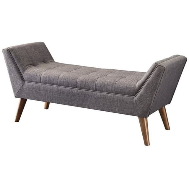 Bowery Hill Tufted Bench with Flared Arms in Gray and Brown