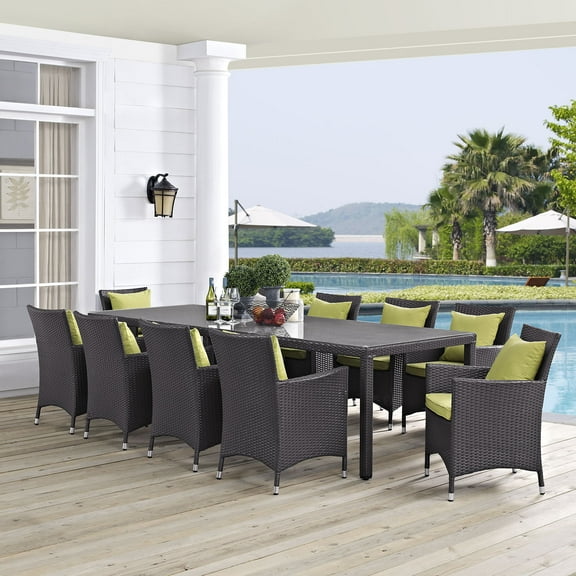 Modway Convene 11-Piece Aluminum and Rattan Patio Dining Set in Espresso/Peridot