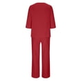 thumbnail image 5 of NMMUED Linen Set for Women Summer Outfits Summer Shirts Wide Leg Linen Pants Beach Vacation Clothes 3/4 Sleeve Top Wide Leg Pants Women 2 Piece Outfits Sets Casual Red S, 5 of 6