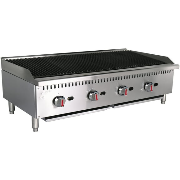 48 Inch Commercial Gas Charbroiler Grill – 120,000 BTU, 4 Burner Stainless Steel Countertop BBQ Broiler with Cast Iron Grates, Natural Gas/Propane Convertible, NSF Certified