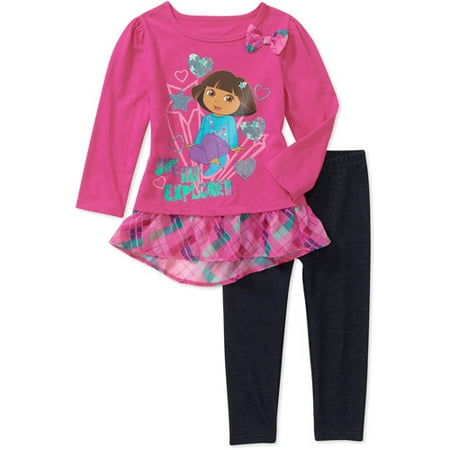 Nickelodeon Baby Girls' Dora 2 Piece Plaid Tunic and Legging Set