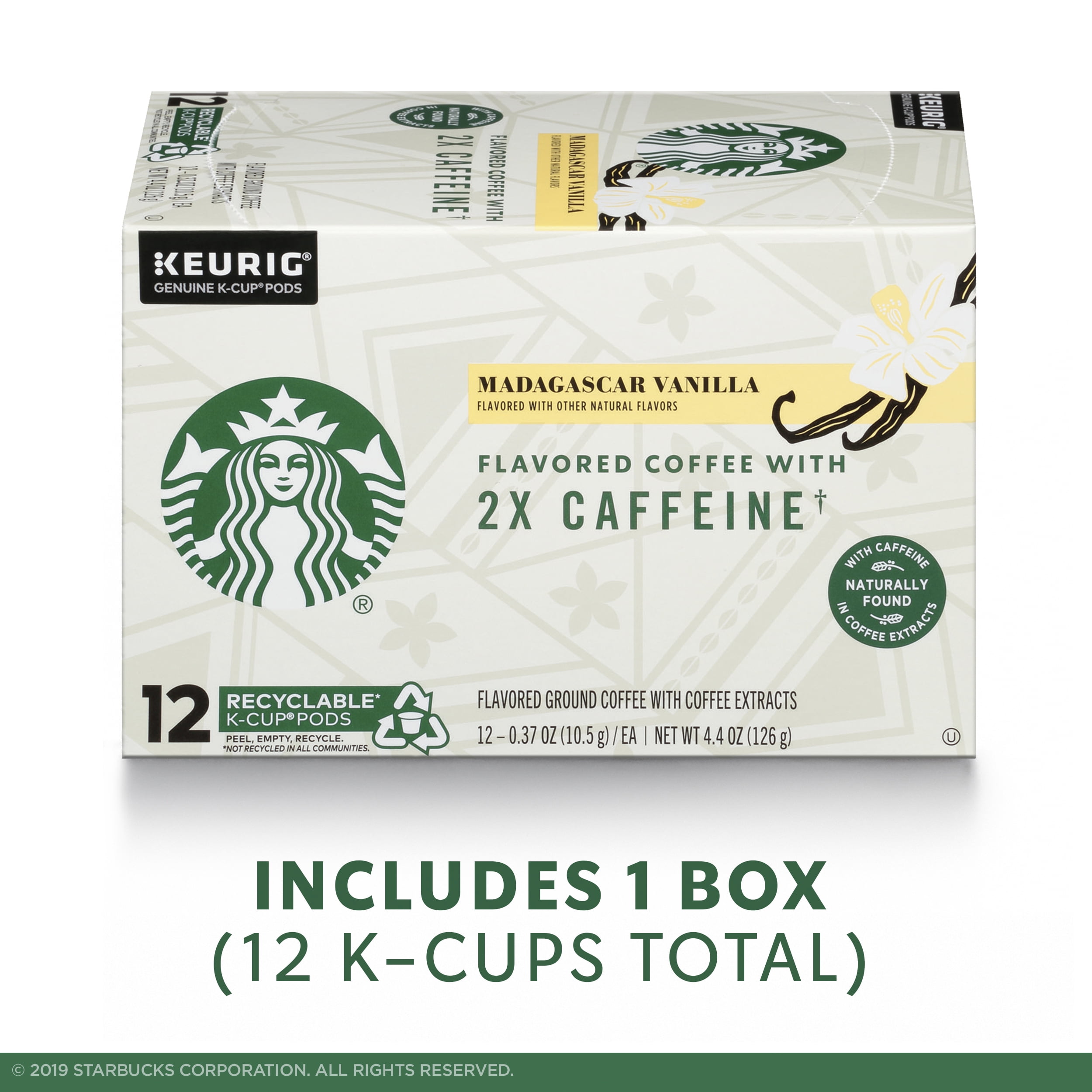Starbucks Vanilla Flavored Coffee with 2X Caffeine, K-Cup Coffee Pods, 100% Arabica, 12 ct​