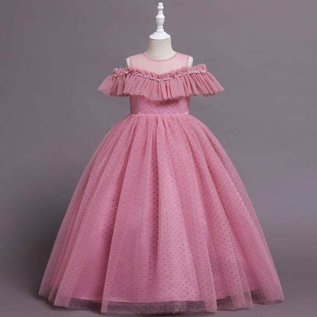 EGNMCR Robes de Soirée pour Femmes, Robes Formelles pour Femmes, Robes de Cocktail pour Femmes Robe Sans Manches à Col Rond Robe pour Enfants Robe Sans Manches pour Filles Robe Princesse à Épaules Robe Fleurie en Tulle à Pois Robe pour Fille