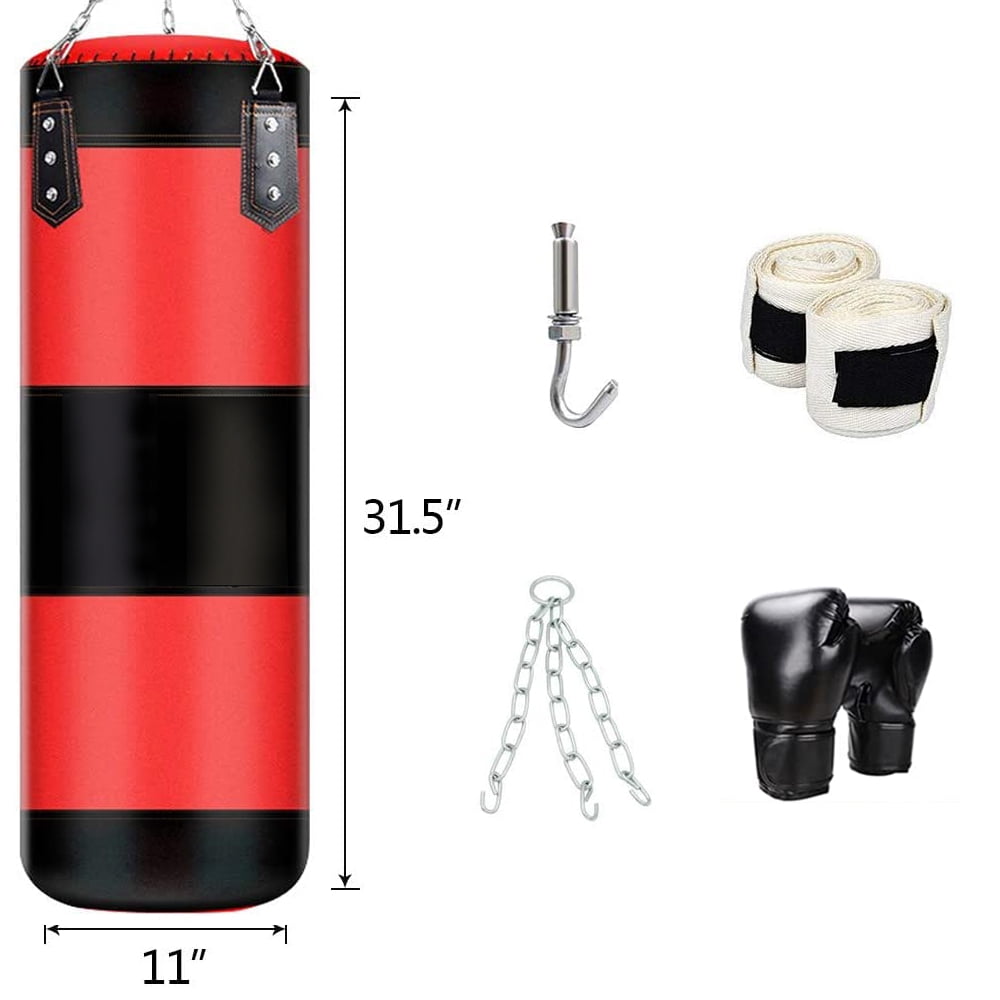 Punching Bag Thai MMA Training Fitness Workout Sandbags Boxing Bag With 2 Boxing Punching Gloves Bandages -Red