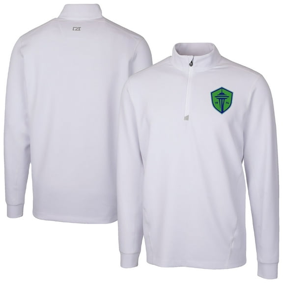 Men's-Cutter & Buck  White Seattle Sounders FC Traverse Stretch Eco Quarter-Zip Pullover Top