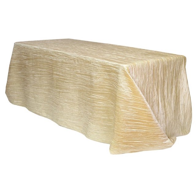 YOUR CHAIR COVERS - 90 x 156 inch Rectangular Crinkle Taffeta Tablecloth - Champagne, Rectangle Table Linens for 8 ft Rectangular Tables, Wedding Crushed Table Cloth