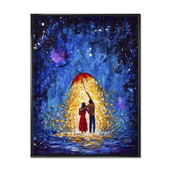 Designart 'Abstract Couple In Love Walks Under Glowing Umbrella' French Country Framed Canvas Wall Art Print
