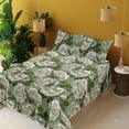 thumbnail image 2 of Ambesonne Floral Fitted & Flat Sheet with Shams 4 Pcs Set, Art of Innocent White Roses, King, Olive Green Ivory and Emerald, 2 of 5