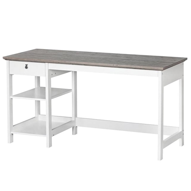 Pemberly Row Contemporary 59" Wood Writing Desk in Walnut Finish