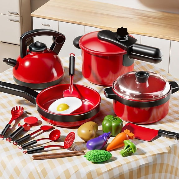 Staron Play Kitchen Set with Pretend Cutting Toys, Educational Cooking Utensils for Toddlers, Safe Play Food and Cookware for Kids