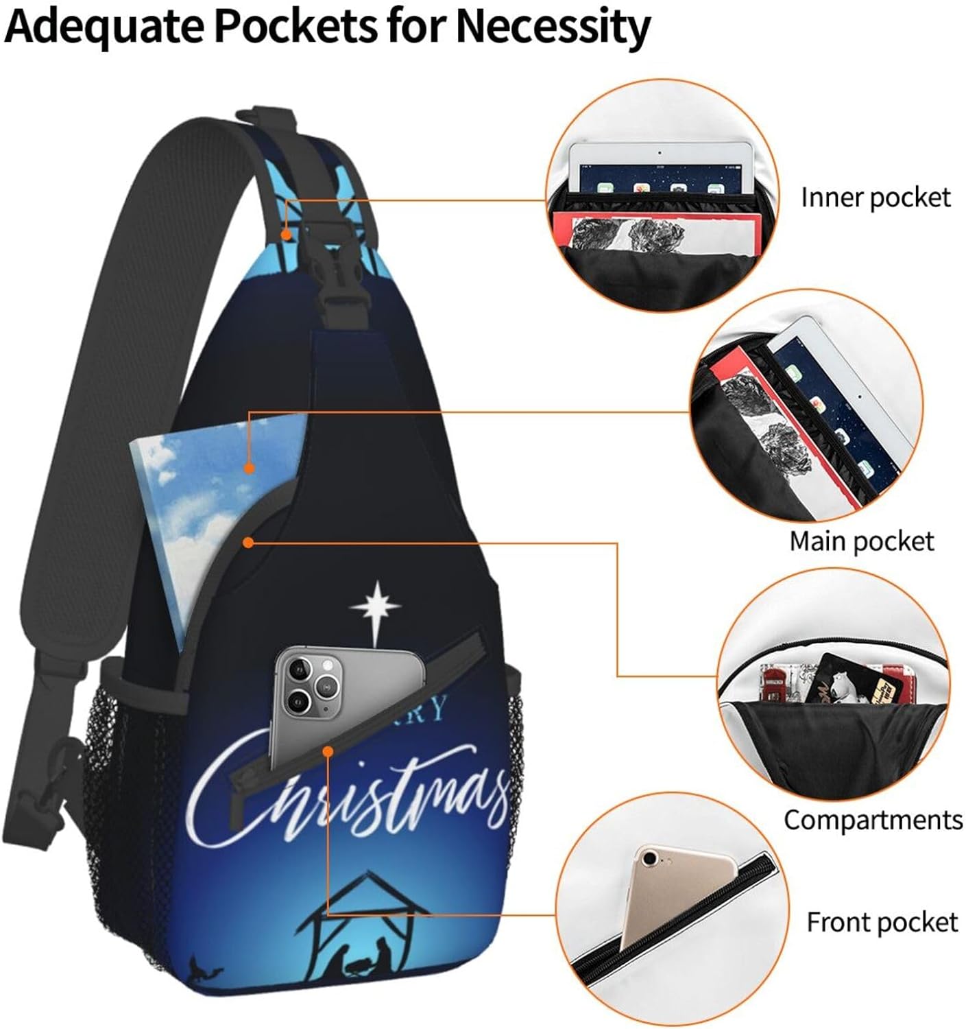 Merry Christmas Birth Christ Sling Bag Crossbody Hiking Travel Chest Bags Backpack Shoulder Daypack for Women Men