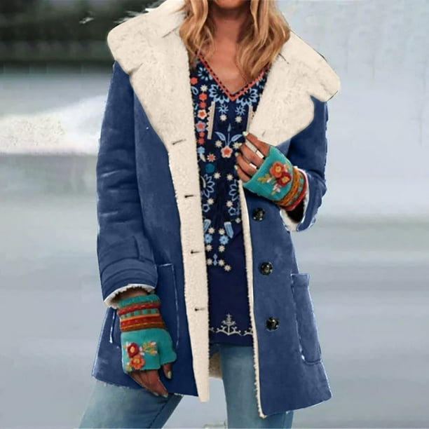 Chaquetas y abrigos casuales de manga larga sin capucha para mujer, abrigo de invierno cálido con solapa y botones, abrigo con bolsillos