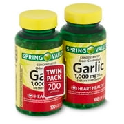 Spring Valley Odor-Controlled Garlic Softgels, 1000 mg, 100 Ct, 2 Pack