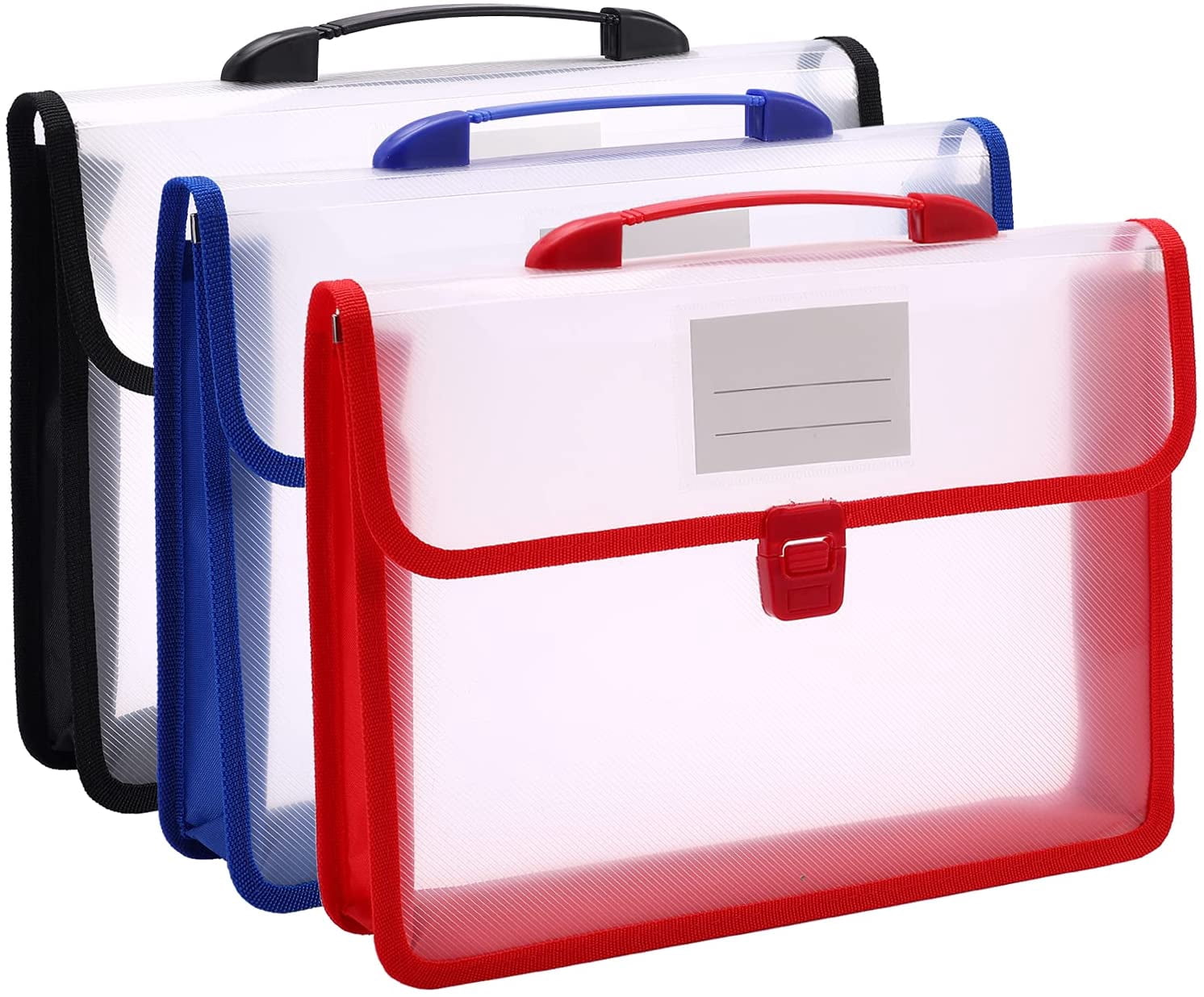 Dossier en Plastique A4, 3 Pcs Dossier Transparent en Polypropylène Porte-Documents, Enveloppe Extensible pour Documents avec Poignée, Poches Poly Premium avec Porte-Cartes de Visite