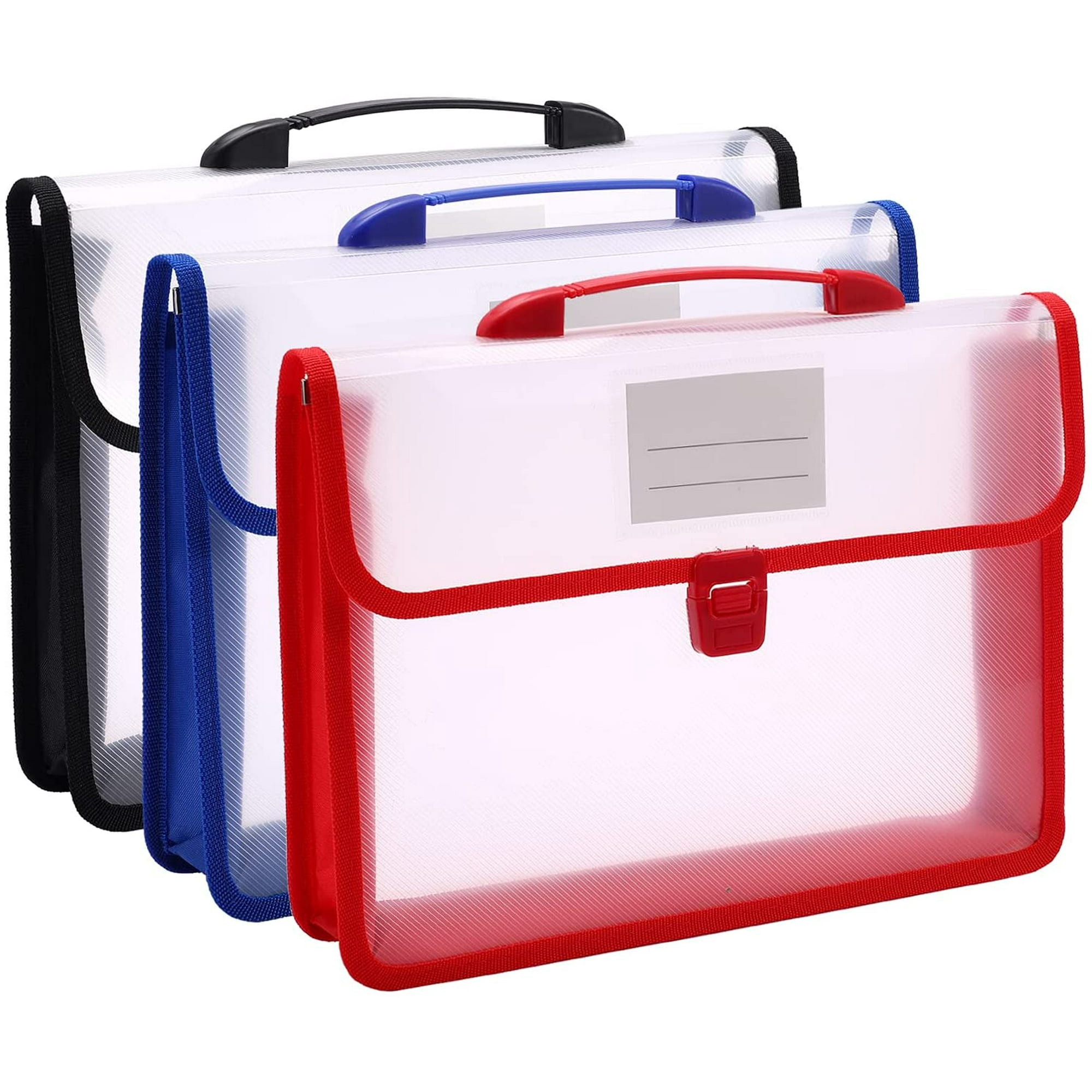 Dossier en Plastique A4 3 Pcs Dossier Transparent Porte Documents Enveloppe Extensible avec Poignee avec Porte Cartes de Visite