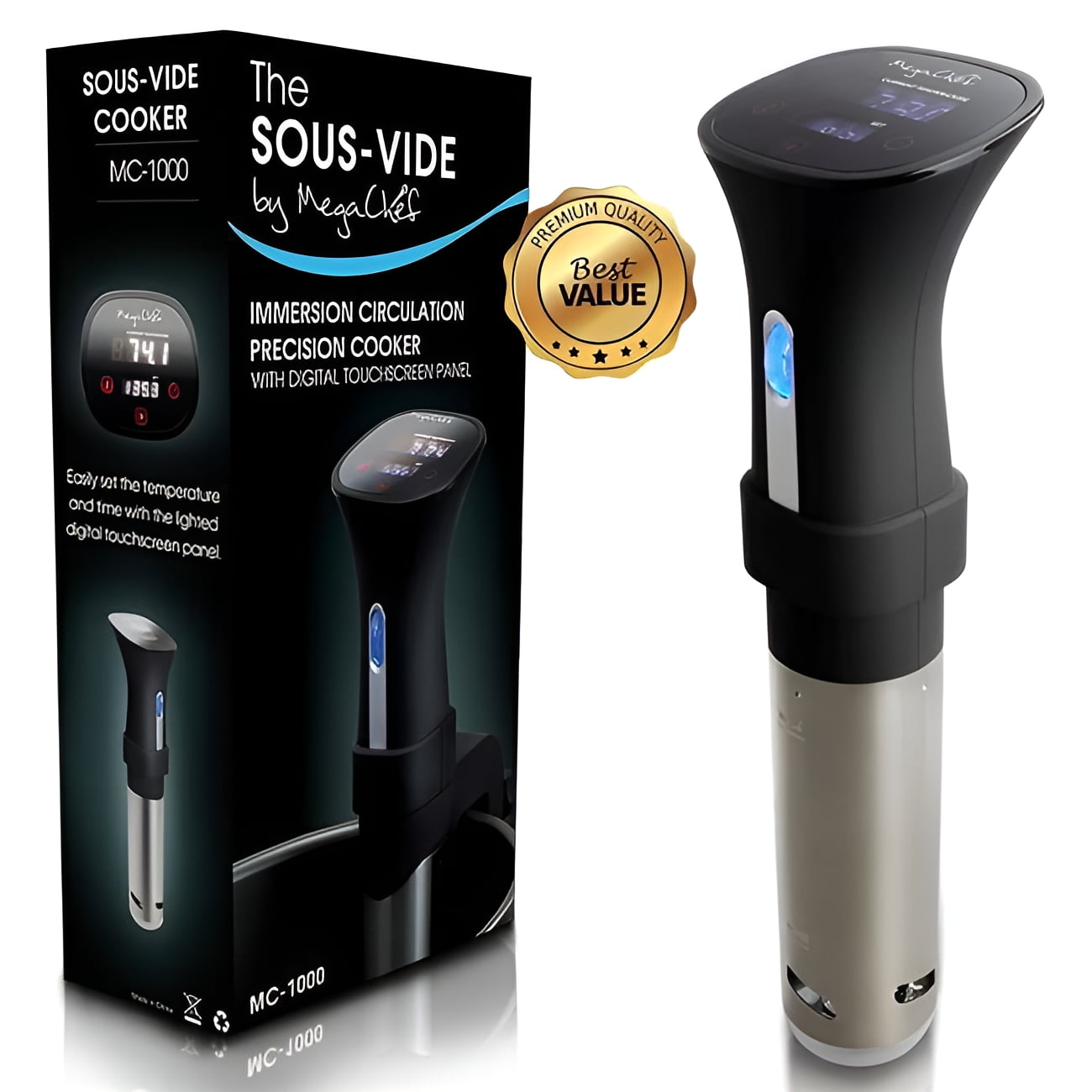 Megachef Immersion Circulation Precision Sous-Vide Cooker with Digital Touchscreen Display - Black & Silver