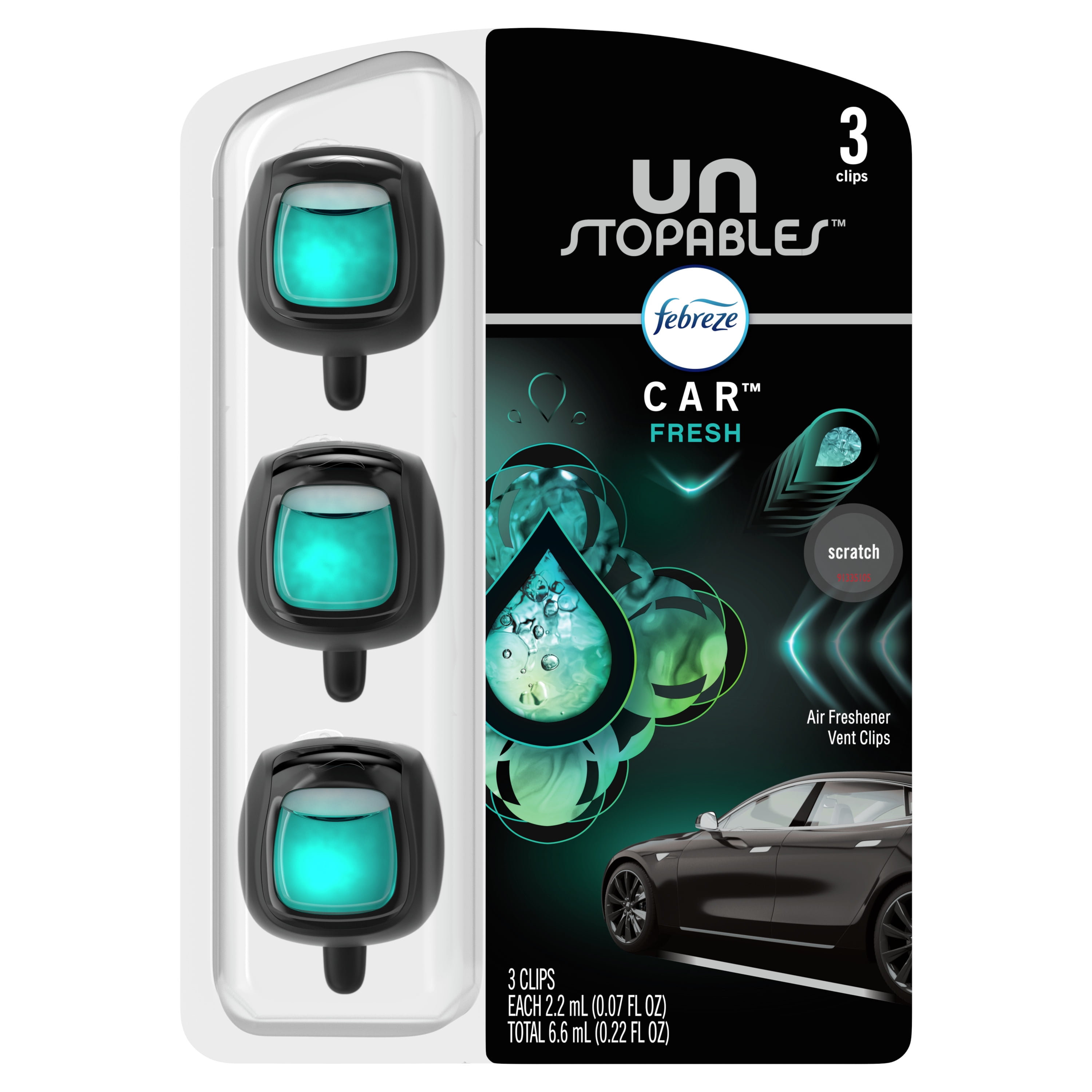 Febreze Unstopables Car OdorEliminating Car Freshener Vent Clip Fresh, .07 Fl Oz. Car Vent Clip