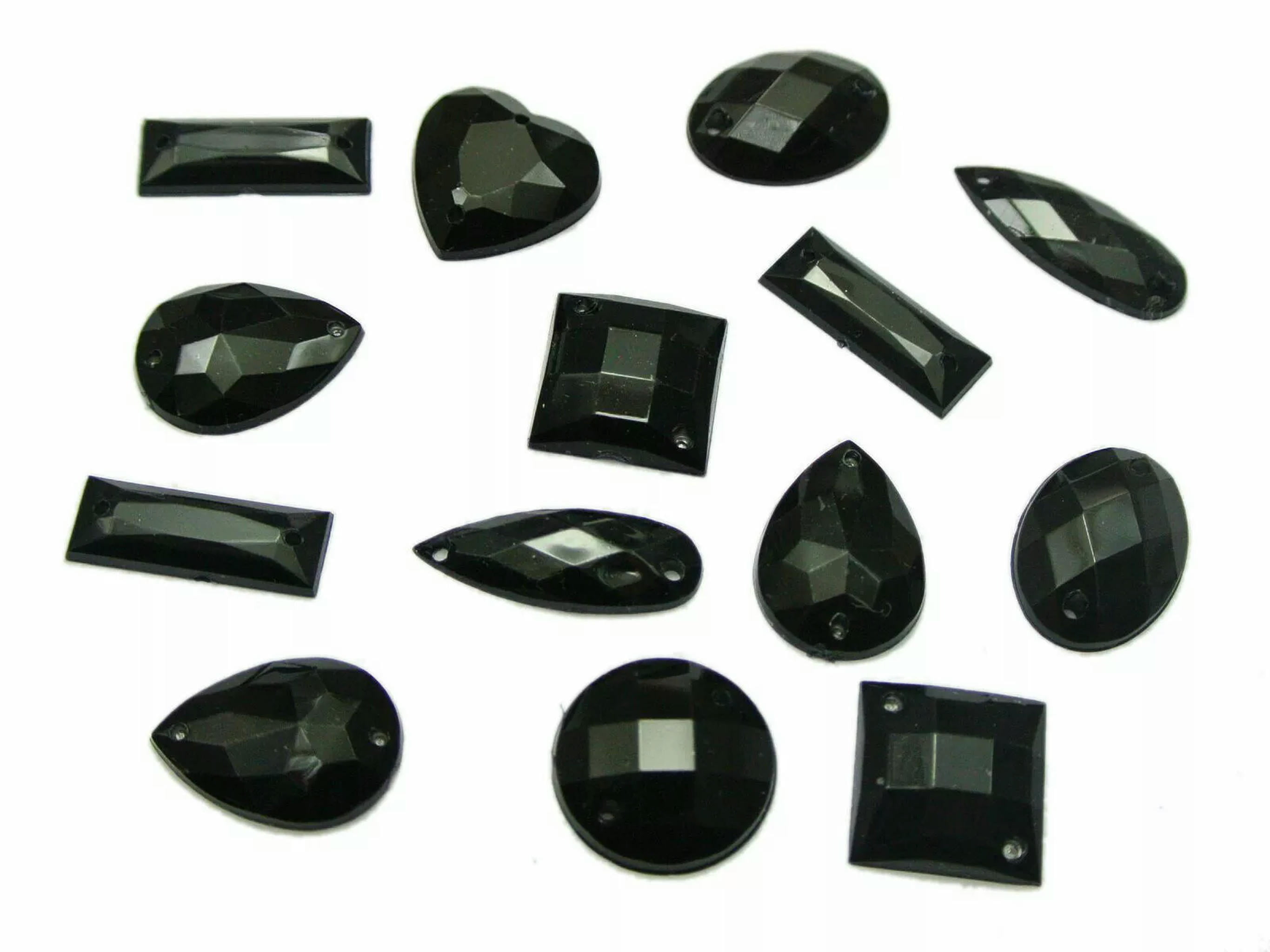 EOEMY 500 Black Color Flatback Acrylic Sewing Rhinestone Assorted Shape Sew On Beads
