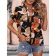 thumbnail image 2 of Mujeres camisa de manga corta V cuello rollo dobladillo puños blusa impresión decoración niñas verano Top negro impresión XXL, 2 of 8
