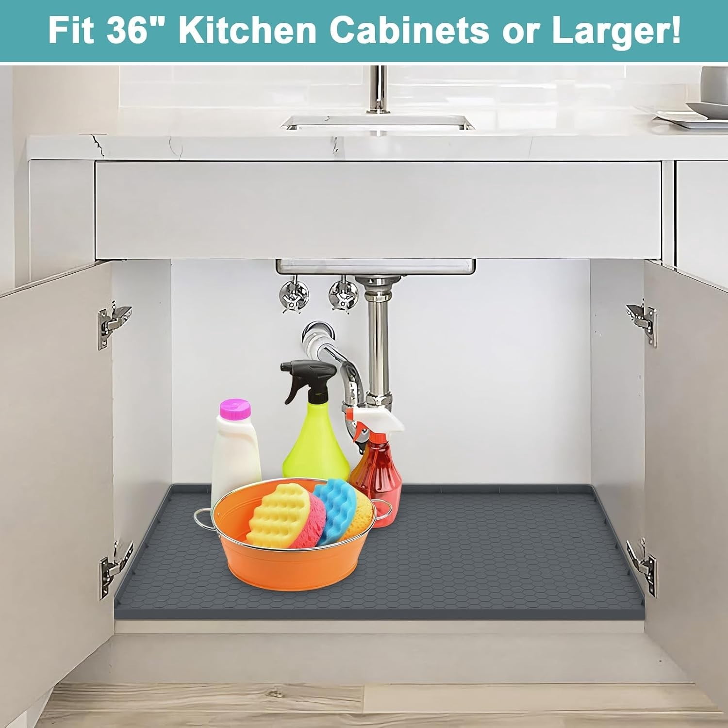 Under Sink Mat - Waterproof Kitchen Cabinet Tray - 34 x 22 Flexible Silicone New