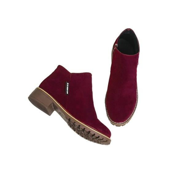 Bellella Womens Boot Low Heel Ankle Booties Round Toe Winter Boots Comfort Walking Wine Red 7