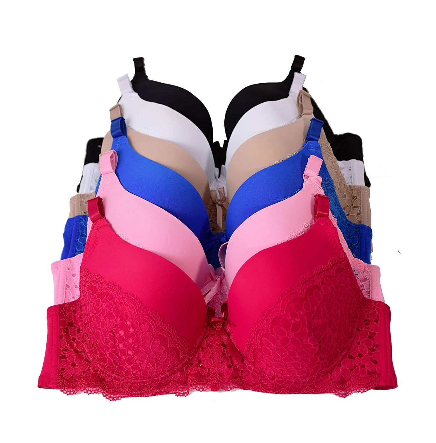 6 pcs Women's Wired Basic Regular Padding Everyday Bras B/C Cup (32B