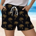 thumbnail image 5 of felwors Women's Gold Palm Tree Print Shorts Elastic Drawstring Waist Black Summer Beach Casual Shorts with Pockets (Black, M), 5 of 5