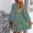 thumbnail image 3 of Leopard Printed V-Neck Shift Dress Loose Fit A-Line Sundress Casual Pleated Tunic Dress Flowy Skirt for Women Teen brown XXL, 3 of 4