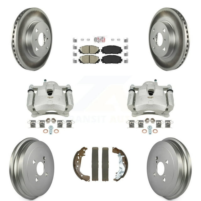 Transit Auto Front Rear Disc Brake Caliper Coated Rotors Drums Ceramic Pads Kit (8Pc) for Car Toyota Yaris KCG-102768N