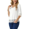 thumbnail image 4 of INSPIRE CHIC Women's Casual V Neck 3/4 Sleeve Hallow Out Solid Tunic Blouse S White, 4 of 6