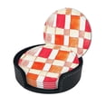 thumbnail image 2 of 6 Pce Leather Coasters 3.9in With Coasters Storage Box Antifouling And Antiscalding For Dining Room Kitchen Office Bedroom Living Room Orangered Houndstooth Checkered Hand-Drawn Sketch_4, 2 of 8