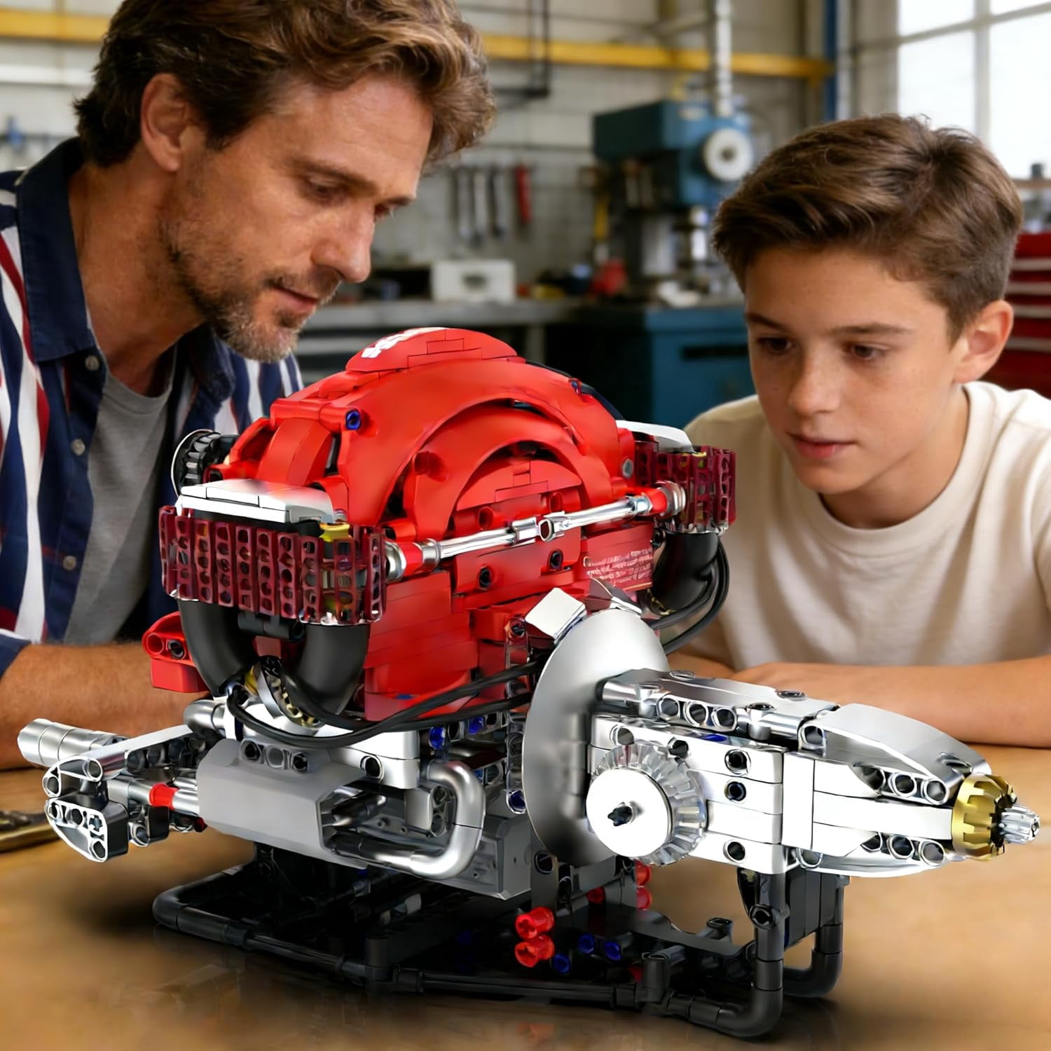 L4 Engine Building Set,Visible 4-Cylinder Engine Model Kit That Run with App Control & Light and Motor, STEM Mechanical Engineering Toy