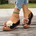thumbnail image 3 of Rokment Women's Floral Orthopedic Platform Wedge Dress Backless Sandals 2026 Beach Bohemian Comfortable Leather Flower Arch Support Chunky High Heels Walking Slip on Summer Shoes Black Size 6.5, 3 of 5