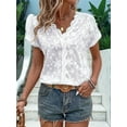 thumbnail image 5 of Women'S Short Sleeve Tops V Neck Embroidery Eyelet Blouse Shirts White M, 5 of 6