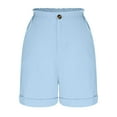 thumbnail image 3 of MIUOWANP Plus Size Women's Shorts with Buttons Solid Color Skinny Shorts High Waisted Pants Size M(6)Light Blue, 3 of 4