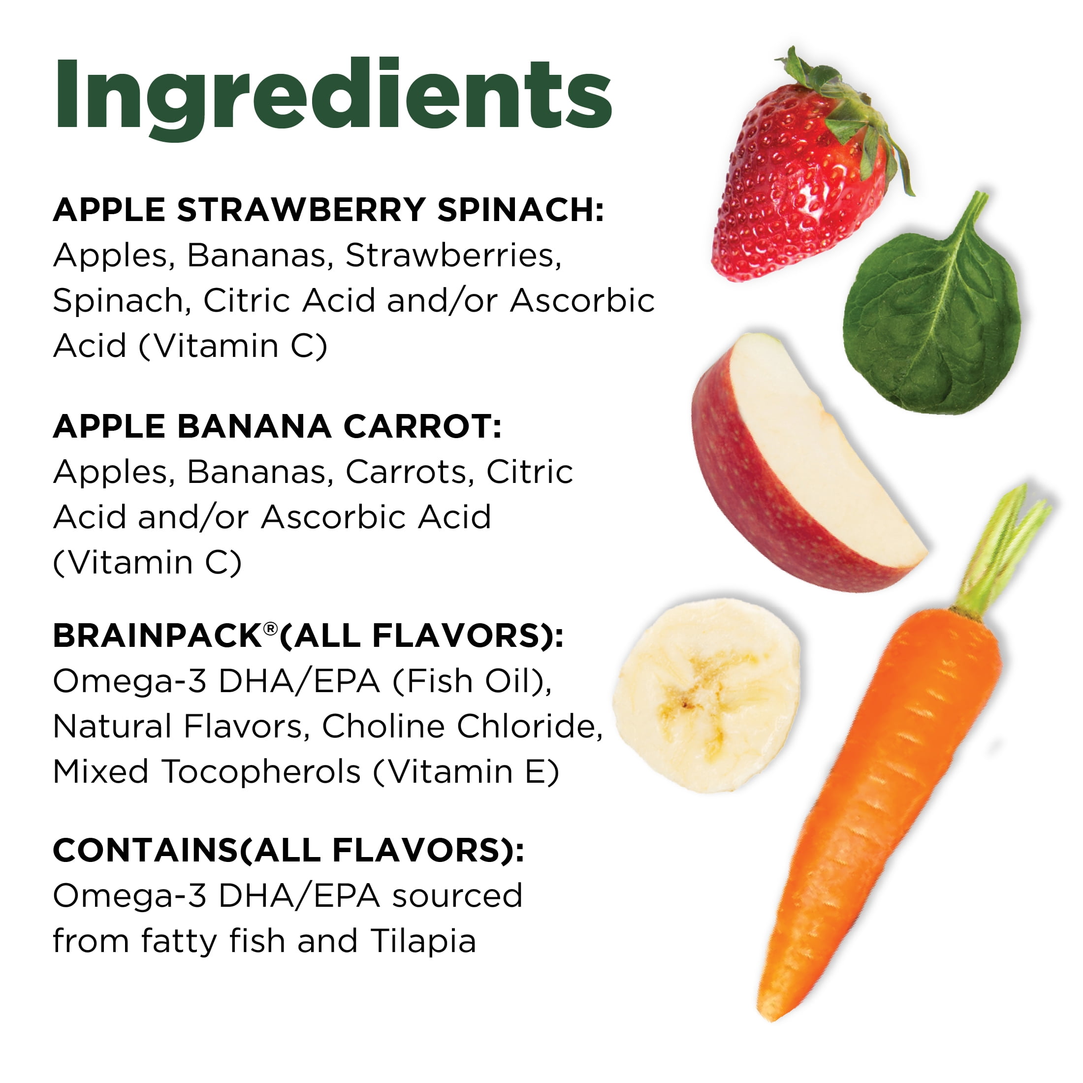 Brainiac Omega-3 Fruit and Veggie Blend Variety Pack, No Sugar Added, 3.2 oz, 40 Ct