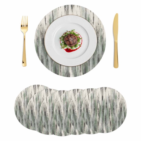 Sage Green Vintage Round 13 Inch Placemats Set of 6, Stripes Painting Retro Abstract Art HeatResistant Non Slip Place Mats for Dining Table, Wipeable Braided Kitchen Table Mats for Housewarming