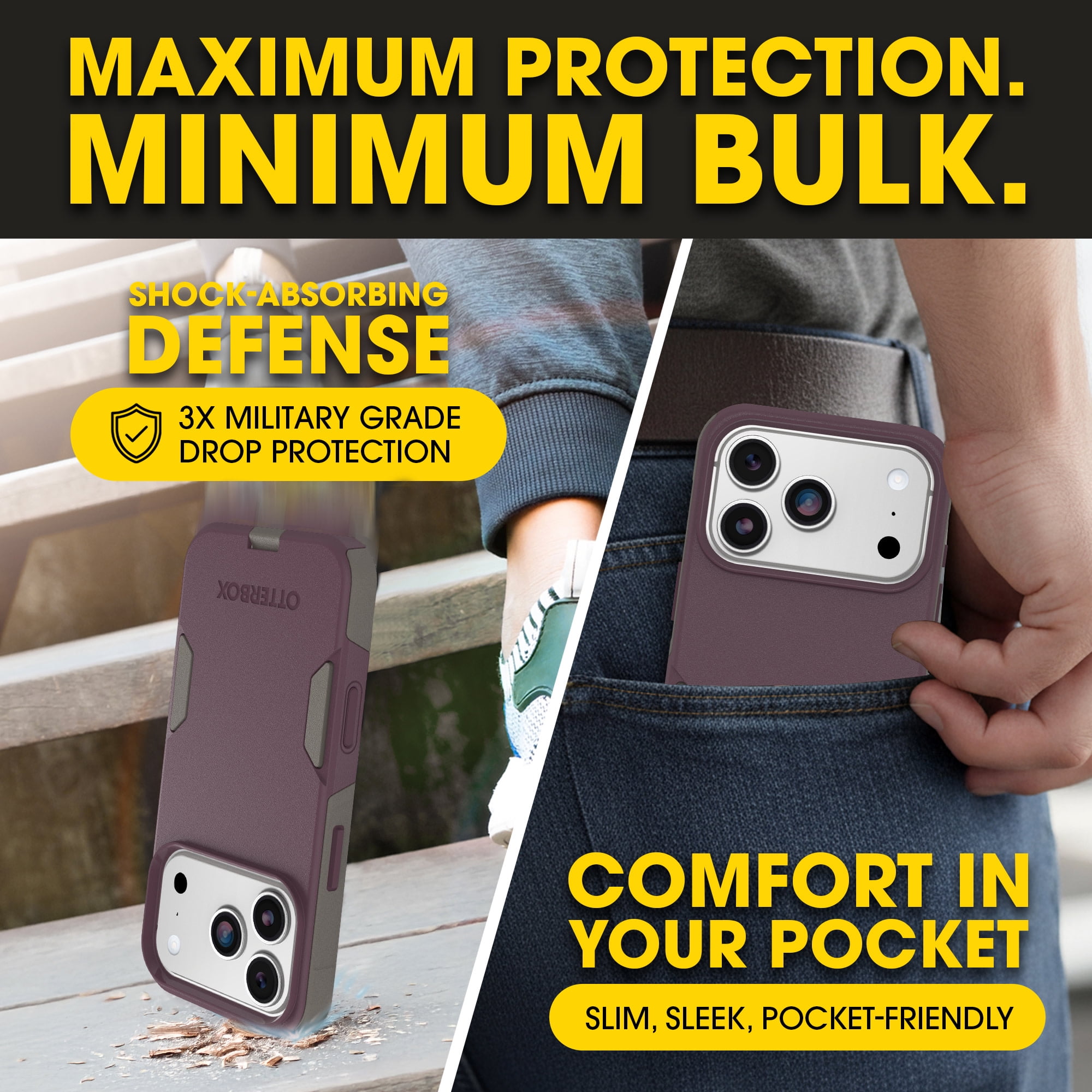 OtterBox iPhone 17 Pro (Only) – Commuter Series Case – Built-In MagSafe – Thin, Dual-Layer, Pocket-Friendly, Port Cover – Purple-ish on Purpose