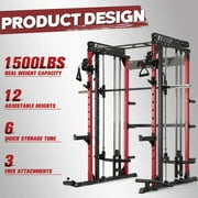 RitFit M1 Smith Machine with Cable Crossover System, Multi-function Squat Rack Power Cage for Home Gym, Power Rack and Packages