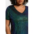 thumbnail image 4 of TIYOMI Women's Plus Size Party Tops 3X Forest Green Summer Sequin Tops Short Sleeve V-Neck Shirts Club Sparkly Tunic Cocktail Birthday Casual Blouses Loose Fit Summer Tee 3XL 22W 24W, 4 of 8