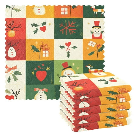 

Christmas Squares Snowmen Hearts Kitchen Towels 6 Pcs Dish Towels Absorbent Soft Quick Dry Towel Dish Rags for Washing Dishes