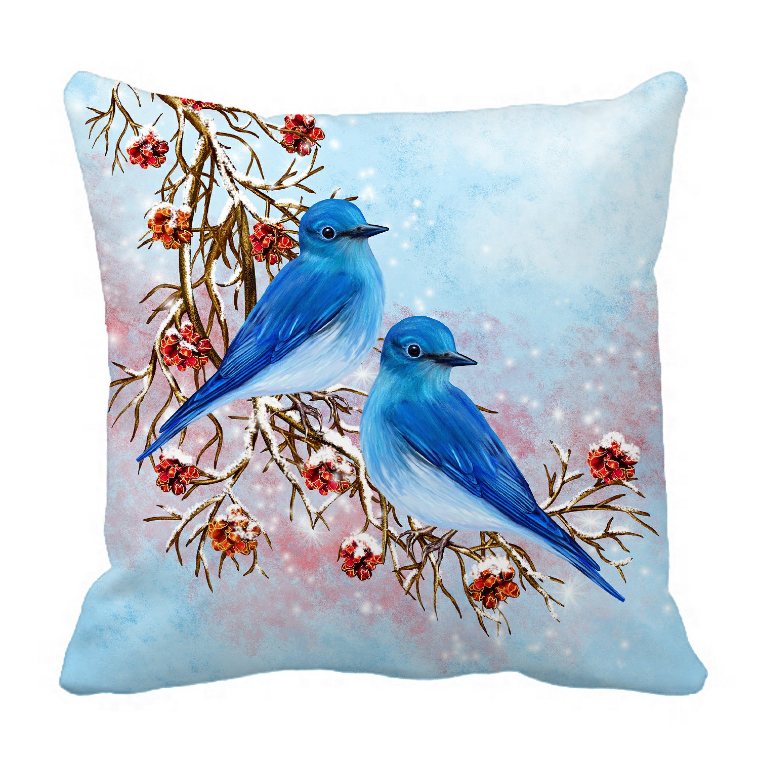 PHFZK Winter Landscape with Berries Snow Pillow Case, Blue Birds