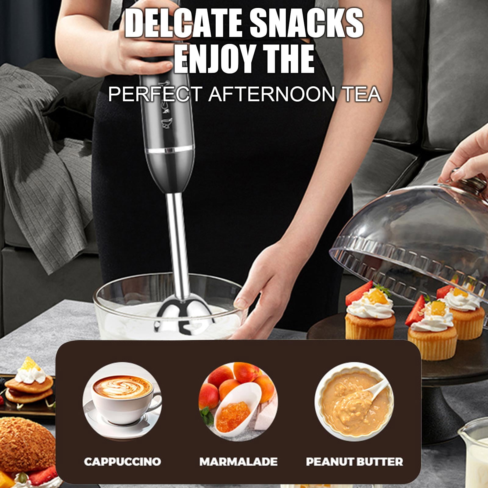 Cadancy Immersion Blender Handheld Electric Food Processor Multi-Function Kitchen Gadget Meat Grinder Whisk Beaker Combo Stainless Steel Stick Blender for Smoothie Sauce Home Cooking