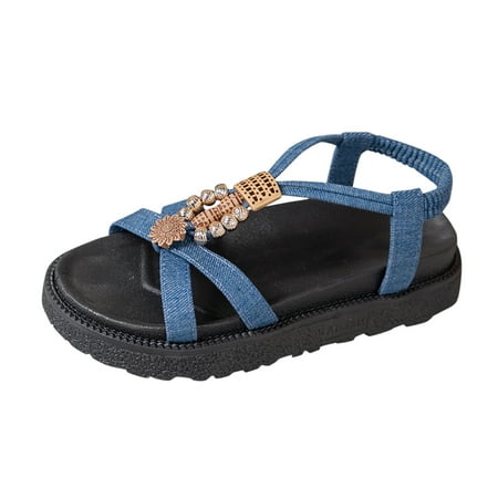 

ZAROYEAX Ladies Retro Ethnic Style Thick Bottom Sandals Heel Pearl Decoration Large Size Sandals
